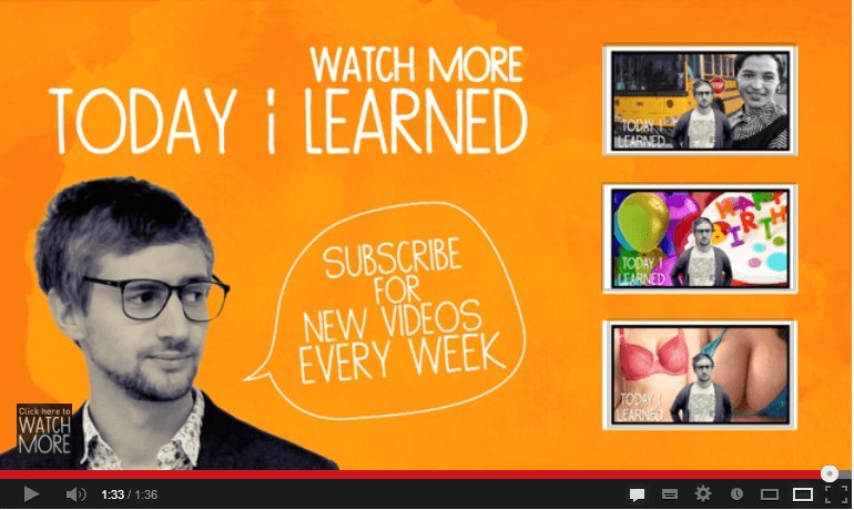 Esempio di CTA nel Video Marketing dal canale "Today I learned"
